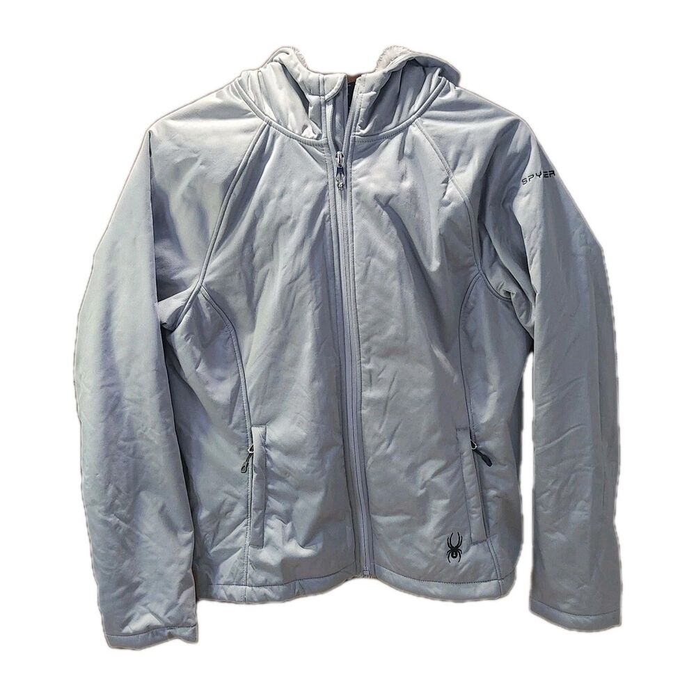 Spyder Atmosphere Jacket Women’s M Grey Faux Fur Lined Hooded Winter Ski Snow